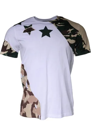 Dolce & Gabbana Top, Herre, Hvid, L, Bomuld, Camouflage Stars Crew Neck T-shirt