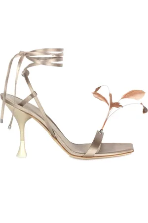 3Juin Sko, Dame, Grå, 36 EU, Satin, Satin sandal med fjer detaljer