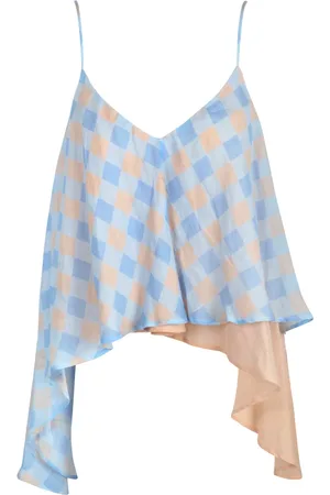 SEMICOUTURE Top, Dame, Flerfarvet, S, Denim, Ramiè Top med V-hals og Flæser