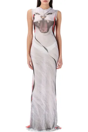 OTTOLINGER Kjole, Dame, Hvid, S, Polyester, Kat Print Maxi Mesh Kjole