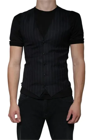 Dolce & Gabbana Jakkesæt, Herre, Sort, XS, Læder, Sort læder vest kjole formel vest