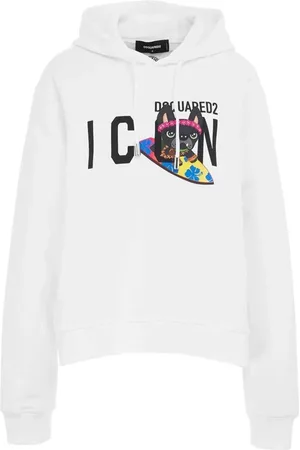 Dsquared2 Sweathshirts & Hoodies, Dame, Hvid, M, Bomuld, Logo Print Hættetrøje