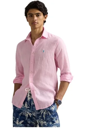 Ralph Lauren Skjorte, Herre, Lyserød, 2XL, Linned, Custom Fit Linnedskjorte