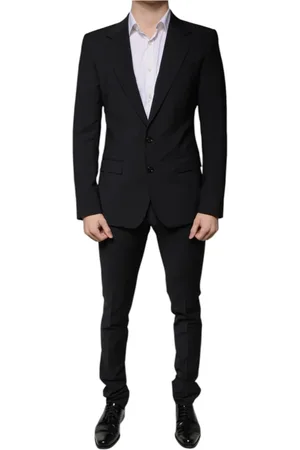 Dolce & Gabbana Jakkesæt, Herre, Sort, XS, Uld, Sort Slim Fit 3-Delt Ulddragt