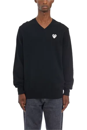 Comme des Garçons Strik, Herre, Sort, XL, Uld, Uld V-hals sweater