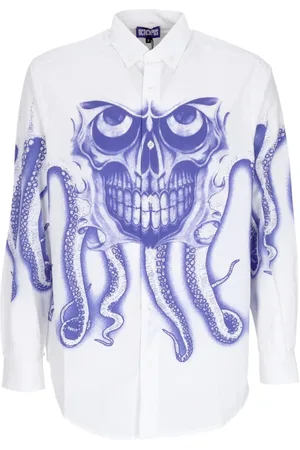 Octopus Skjorte, Herre, Hvid, XL, Bomuld, Skull Langærmet Skjorte Hvid