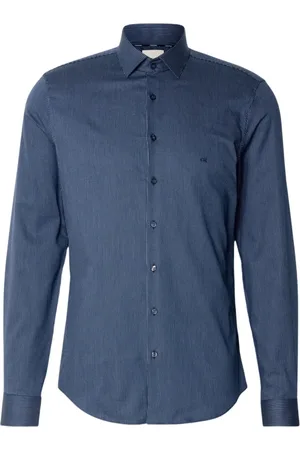 Calvin Klein Skjorte, Herre, Blå, 5XL, Bomuld, Blå Mønstret Skjorte Slim Fit