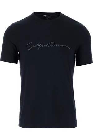 Giorgio Armani Top, Herre, Sort, XL, Logo Print Viscose Jersey T-shirt
