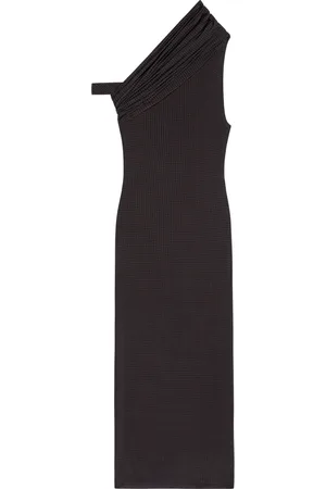 Courrèges Kjole, Dame, Sort, M, Twist Midi Kjole med Houndstooth Mønster