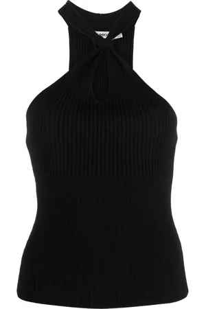 Simkhai Top, Dame, Sort, L, Uld, Elegant Halter Knot Sort Bluse