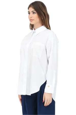 Elisabetta Franchi Bluser & Skjorter, Dame, Hvid, XS, Bomuld, Hvid Langærmet Skjorte med Gyldne Knapper
