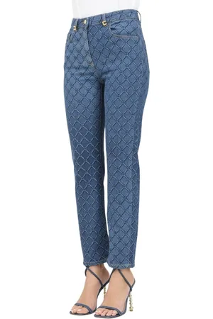 Elisabetta Franchi Jeans, Dame, Blå, W31, Denim, Blå denim jeans med laserprint