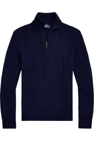 Ralph Lauren Strik, Herre, Blå, XL, Marineblå kasjmir sweater Regular Fit