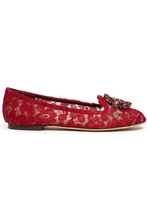 Dolce & Gabbana Sko, Dame, Rød, 37 1/2 EU, Blonder Ballerina Sko