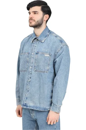 Calvin Klein Jakke, Herre, Blå, S, Denim, Moderne Denimjakke Casual Stil
