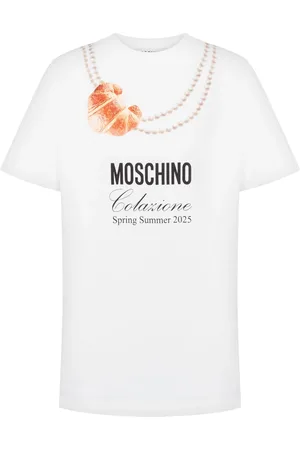 Moschino Top, Dame, Hvid, M, Bomuld, Croissant Print Hvid T-shirt