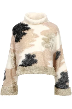 SEMICOUTURE Strik, Dame, Flerfarvet, M, Uld, Guld Camo Sweater Italien Lavet