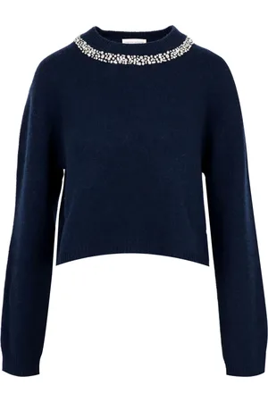 SEMICOUTURE Strik, Dame, Blå, L, Uld, Blå Uld Cashmere Bluse