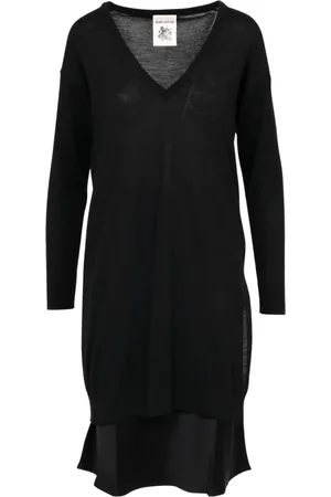 SEMICOUTURE Kjole, Dame, Sort, S, Uld, Sort Uld V-Hals Kjole Italien