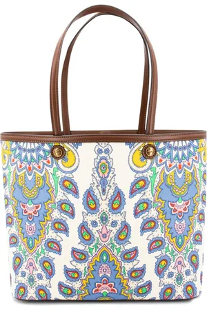 Etro Taske, Dame, Flerfarvet, ONE SIZE, Læder, Paisley Floral Shopping Bag med læderkant