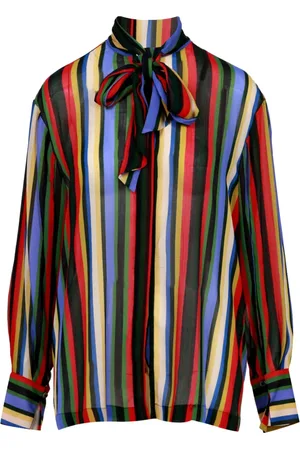 SEMICOUTURE Bluser & Skjorter, Dame, Flerfarvet, M, Uld, Stribet Creponne Skjorte med Tørklæde Krave