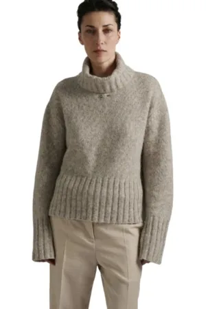 BARBARA BUI Strik, Dame, Grå, L, Uld, Luksus Sand Sweater med Aftagelig Piercing