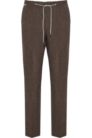 corneliani Bukser, Herre, Brun, XL, Linned, Linned trækbukser med lommer