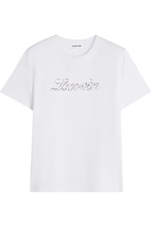 Lanvin Top, Dame, Hvid, L, Bomuld, Broderet Script Logo T-shirt