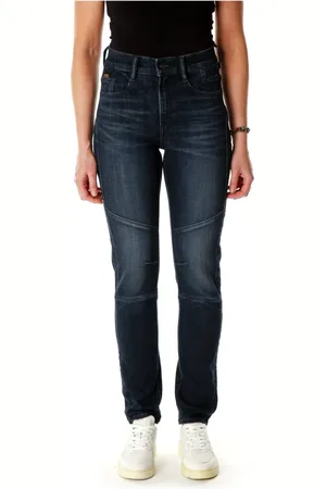 G-Star Jeans, Dame, Blå, W25 L30, Uld, Slim Straight Biker Jeans Mid Waist