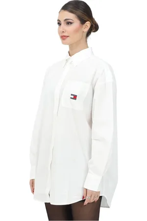 Tommy Hilfiger Kjole, Dame, Hvid, XS, Bomuld, Hvid Oversized Poplin Skjorte