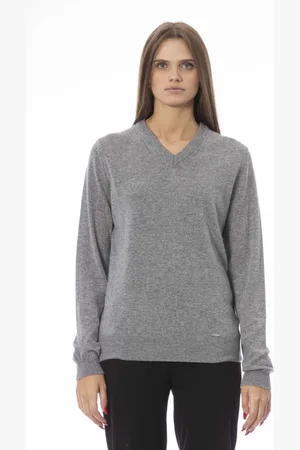 BALDININI Strik, Dame, Grå, M, Trendy Langærmet V-hals Top