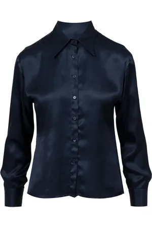 Kaos Bluser & Skjorter, Dame, Blå, L, Satin, Blå Satin Skjorte Klassisk Stil