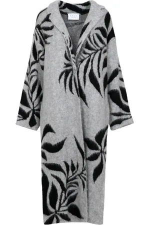 Kaos Frakke, Dame, Grå, M, Uld, Grå Uld Strikket Jacquard Kåbe Stil