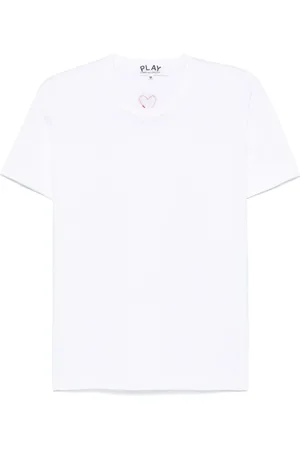 Comme des Garçons Top, Herre, Hvid, M, Bomuld, Rød strik T-shirt med emblem
