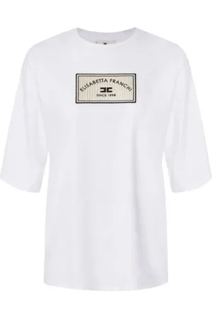 Elisabetta Franchi Top, Dame, Hvid, XS, Bomuld, Logo Patch Oversized T-shirt