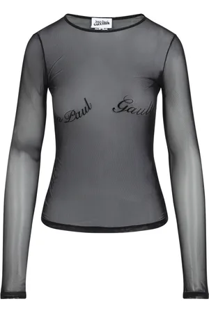 Jean Paul Gaultier Top, Dame, Sort, XS, Velvet Flock Top i Sort
