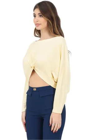 Elisabetta Franchi Bluser & Skjorter, Dame, , XS, Uld, Gul Jersey Crêpe Langærmet Top