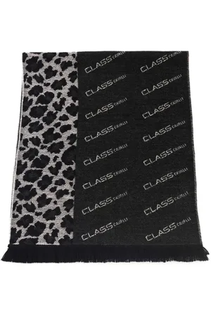 Roberto Cavalli Tilbehør, Herre, Sort, ONE SIZE, Uld, Animalier Mønster Tørklæde Tilbehør