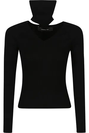 FEDERICA TOSI Strik, Dame, Sort, 2XS, Tyl, Turtle Neck Sweater Cut Out Style