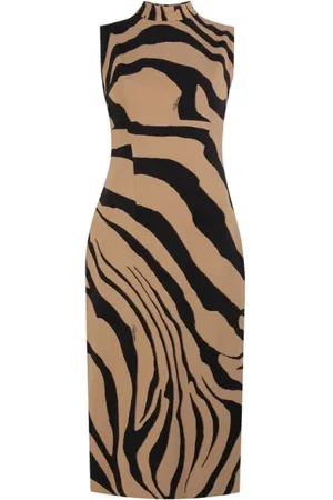 Roberto Cavalli Kjole, Dame, Brun, 2XL, Bomuld, Tiger-Print Ærmeløs Kjole med Slids