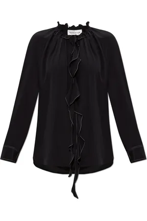 Victoria Beckham Bluser & Skjorter, Dame, Sort, M, Silkeskjorte med flæser