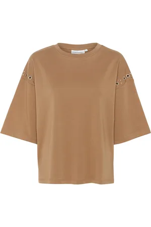 Karen by Simonsen Top, Dame, , 2XS, Uld, Stilfuld Tee Top Ristet Kokosnød