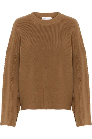 Karen by Simonsen Strik, Dame, Brun, M, Uld, Hyggelig Striktrøje med Broderede Detaljer