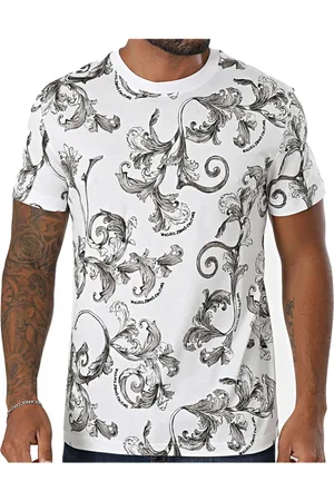 VERSACE Top, Herre, Hvid, S, Bomuld, Blomstret Bomuld T-shirt