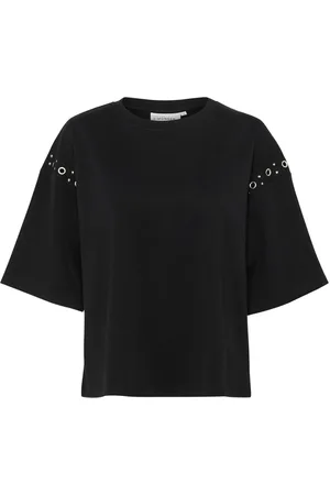 Karen by Simonsen Top, Dame, Sort, S, Uld, Meteorite Tee Top med Stilfulde Detaljer
