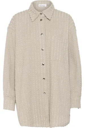 Karen by Simonsen Bluser & Skjorter, Dame, Grå, M/L, Uld, Stilfuld Skjortebluse Flint
