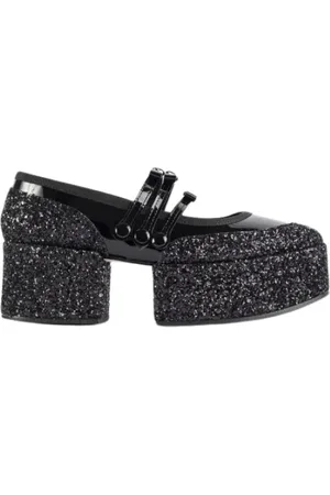 NOIR KEI NINOMIYA Sko, Dame, Sort, 40 EU, Læder, Sort Glitter Platform Mary Janes
