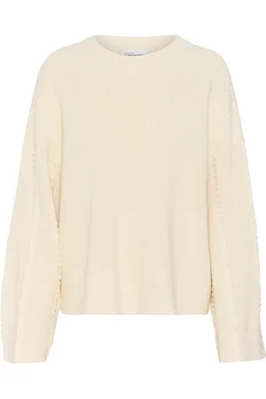 Karen by Simonsen Strik, Dame, , M, Bomuld, Seedpearl Striktrøje med Broderede Detaljer