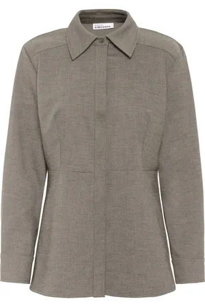 Karen by Simonsen Bluser & Skjorter, Dame, Grøn, 2XL, Uld, Enkel Skjortebluse Valnød Melange