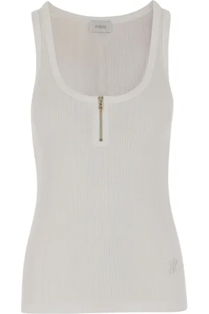 Patou Top, Dame, Hvid, XS, Bomuld, Logo Strik Top med Lynlåslukning